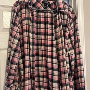 Lands' End Pink and Black Plaid Button-Down Shirt